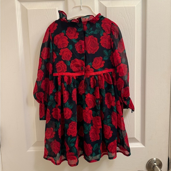Janie and Jack Rose Chiffon Dress in Holiday Red Rose Print - Picture 2 of 2
